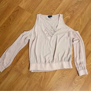 Bebe shoulder cut off blouse with lace up detailing